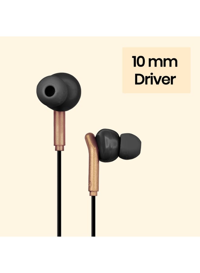 زيبونيكس ZEBRONICS Bro 3.5Mm Wired in Ear Earphones, in-Line Mic, Deep Bass, 1.2M Strong and Long Lasting Cable, Light Weight, Compatible with Mobile | Tablet | Laptop (Black + Gold) - Image 2